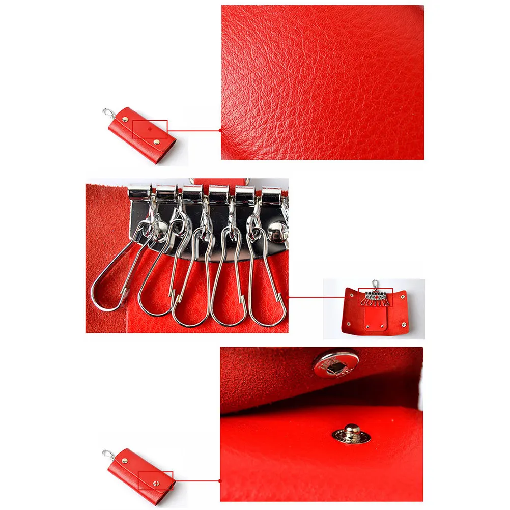 Cowhide Key Holder Case Casual Design Large Capacity 5 Ring Hooks Quick Closure Smart Car Key Wallet