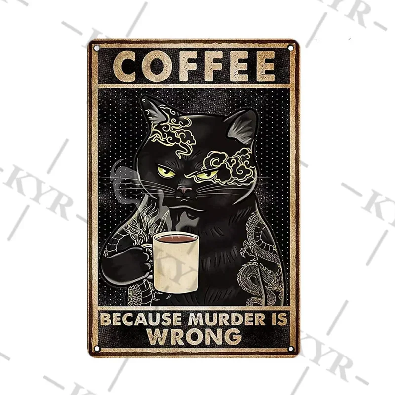 الغيتار الأسود القط خمر علامة معدنية غرفة المعيشة غرفة نوم الحمام شنق جدار ديكور الفن اللوحة موردن القصدير الحديد المشارك اللوحة #2