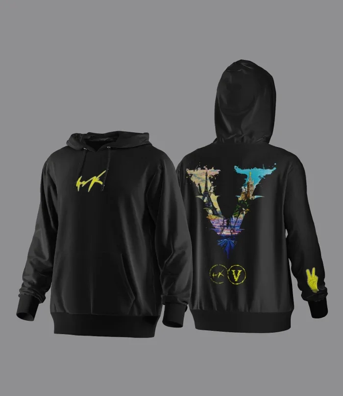VRK Men's Oversized Pullover Hoodie with Double-Layer Composite Fabric, Paris Big V Printed Jacket, Sports & Fitness Sweatshirt