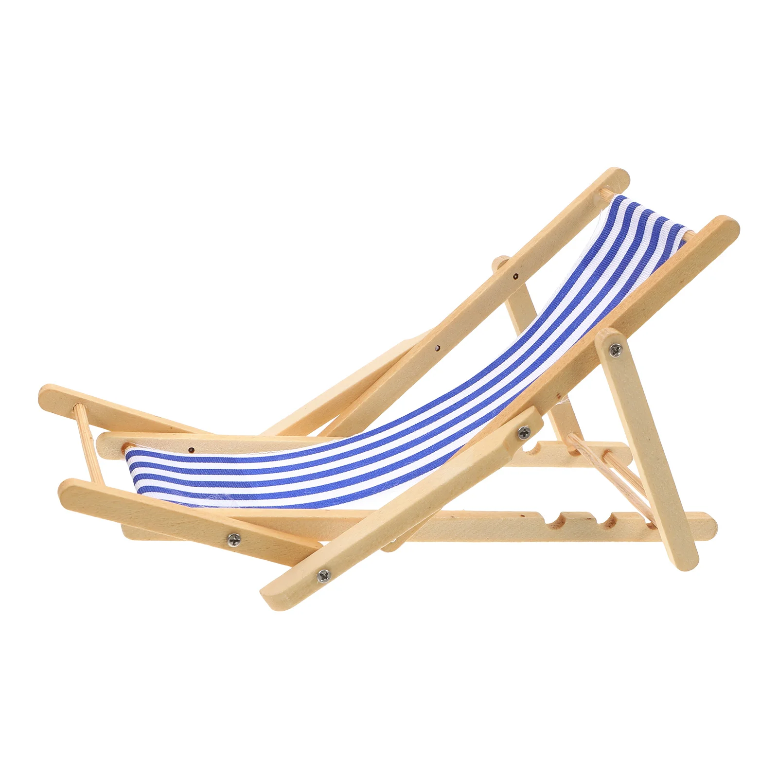 Beach Chair Miniature Dollhouse Ornament Wood Chairs Decorations Foldable Dolls Blue Patio Lounges