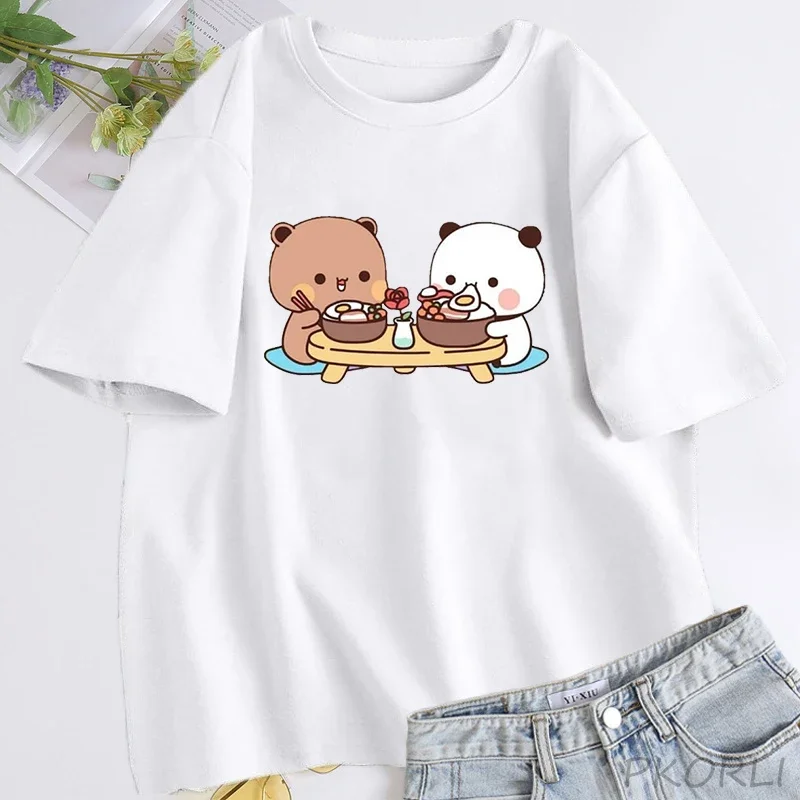 Bubu and Dudu Tshirt Lovely Couple Cute Bear T Shirt Cotton O Neck Summer Short Sleeve Tee Shirt Woemns Clothing Harajuku Kawaii