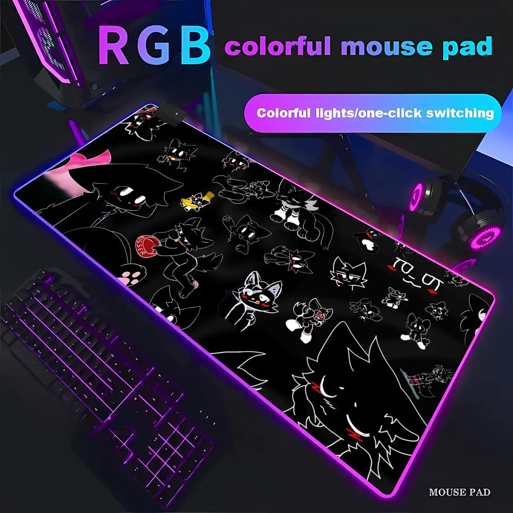 

HYBXAXC Boykisser Silly Cat Cute Mouse Pad RGB Gaming Mouse Pad HD Gamer Large LED Light XXL PC Computer Non-slip