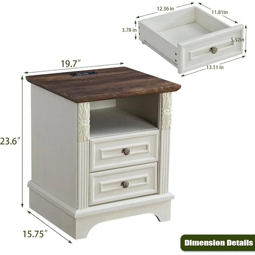 Comodino con stazione di ricarica, tavolino laterale in fattoria, comodino LED intelligente, comodino per camera da letto, soggiorno