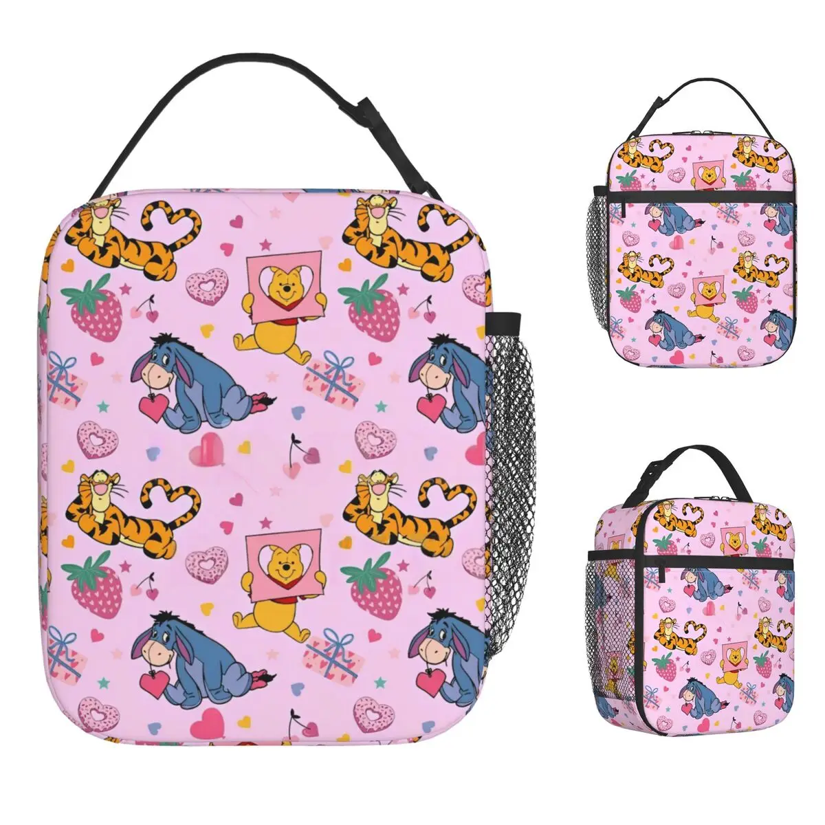 

Pink Winnie The Pooh Pattern Insulated Lunch Bag High Capacity Tigger Piglet Lunch Container Thermal Bag Tote Lunch Box College
