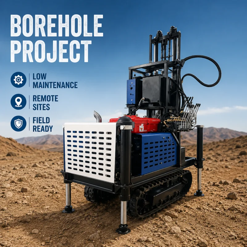 Free Shipping Small Rotary Borehole 22hp Diesel Drilling Rig 100m 150m 200m Crawler Mobility Engine Water Well Drilling Rig
