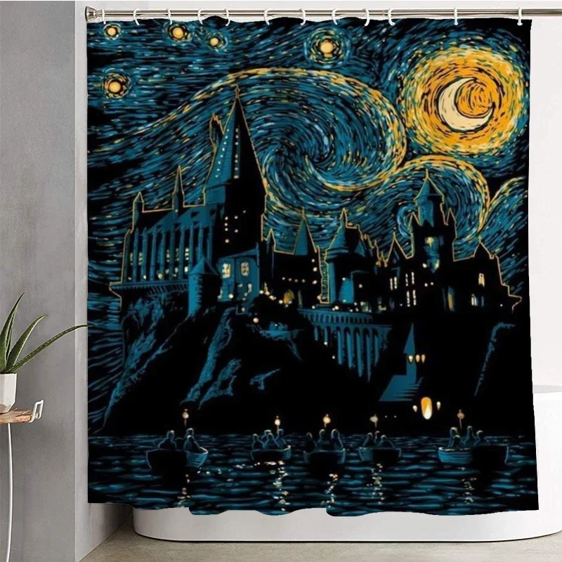 Mysterious Starry Castle At Night Design Shower Curtain Bathroom Decor