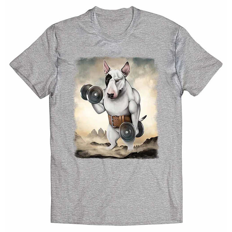 Funny Bull Terrier Dog Cotton T-Shirts Animal Print Men Women Short Sleeve T Shirt Oversized Harajuku Unisex Tees Tops Clothing