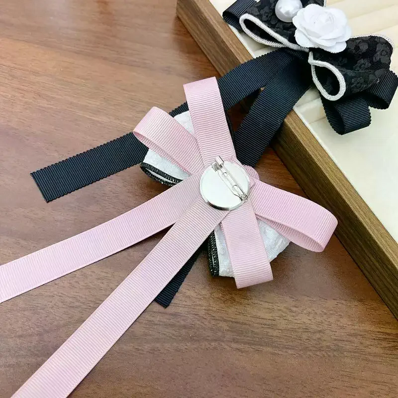 Camellia Flower Brooch Pins For Women Fabric Bow Tie JK College Style Shirt Collar Pin Elegant Jewelry Accessories