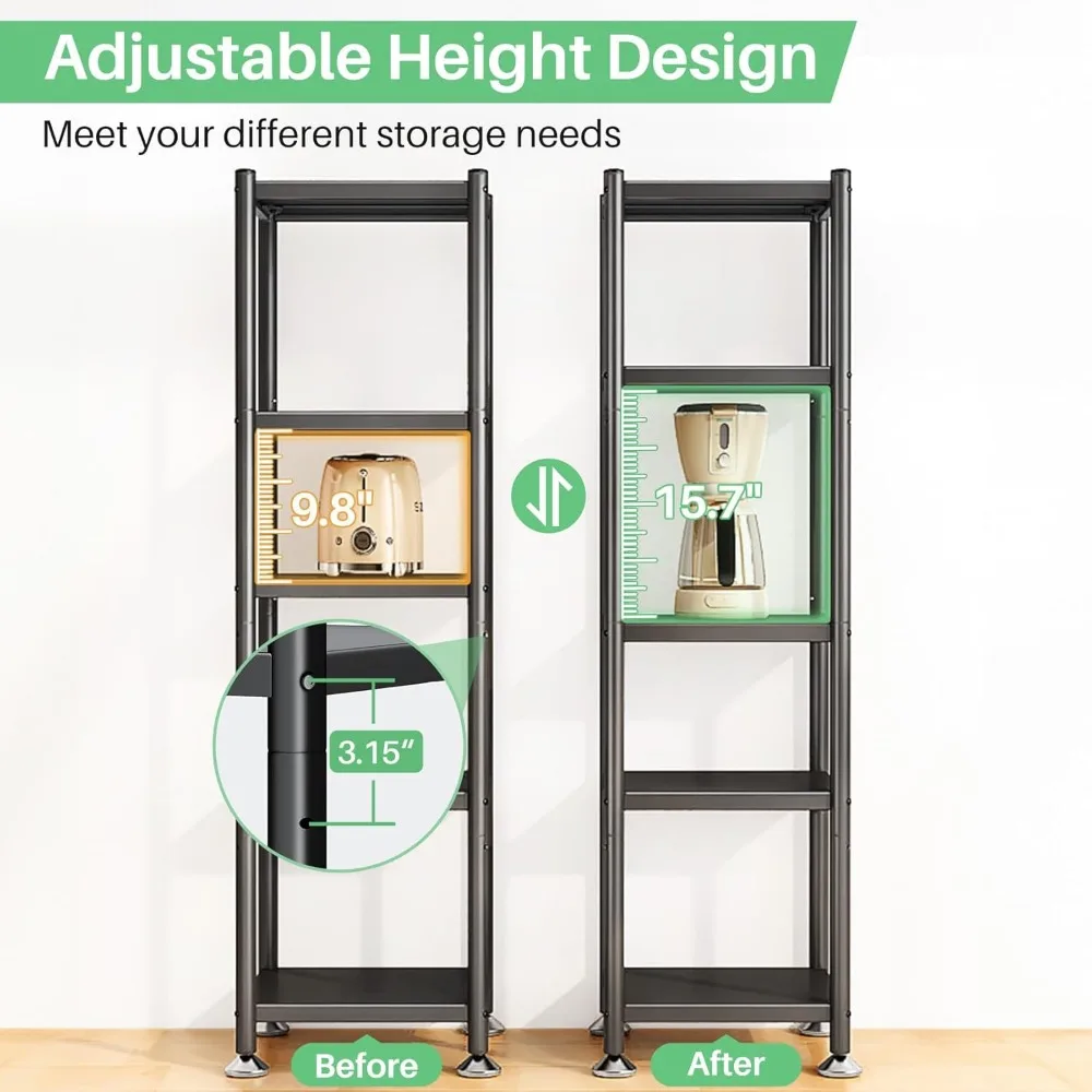 PXRACK 5-Tier Kitchen Storage Shelves, Adjustable Metal Shelves for Storage Pantry Shelves with Rolling Wheels, Storage Rack She