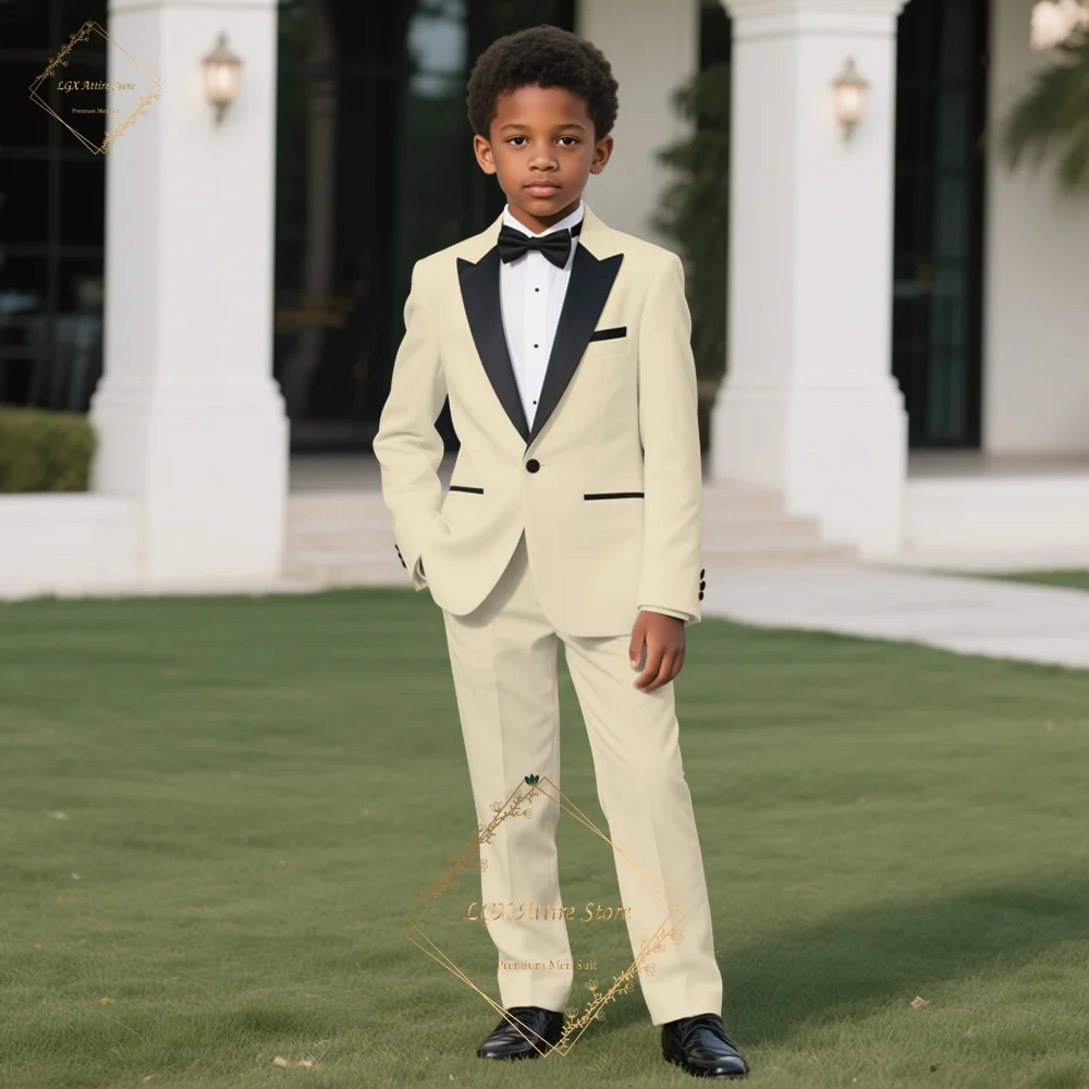 

Kids Luxury 2-Piece Suit: Single Button Black Satin Peak Lapel for Wedding Party Banquet Celebration Resort Wear