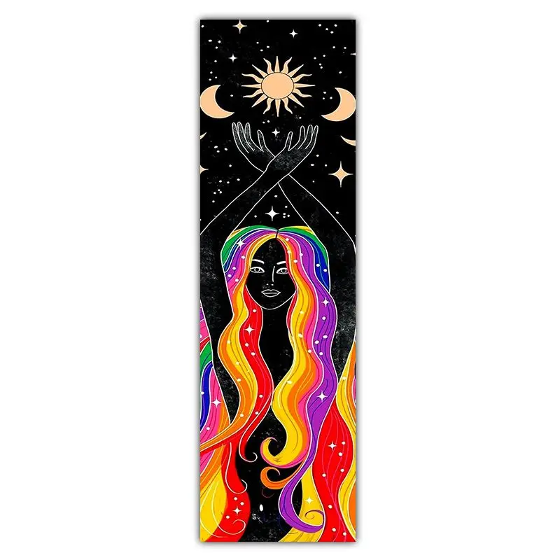 VIKAMA Green Hair Moon Phase Goddess Long Strip Tapestry Wall Decoration Entrance Room Decoration Home Decoration