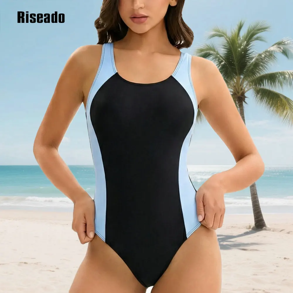 

Fashion New One Piece Swimsuit Athletic Bathing Suits Training Sport Women Color Block Padded Pool Beach Swimwear for Females