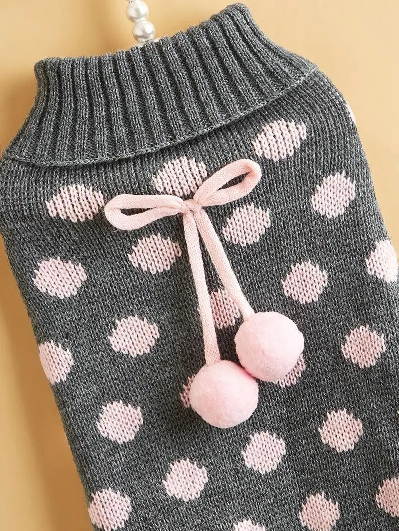 M32 Pet sweater classic solid color bow tie ball wave point wave skirt design knit high collar warm clothing luxury dog clothes