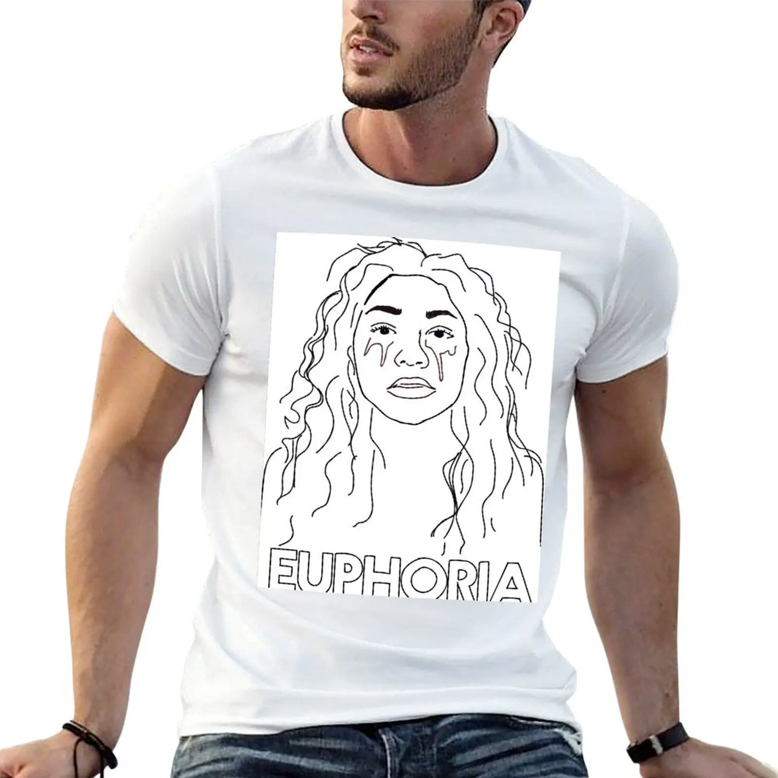 Camiseta Rue Euphoria Sketch, camisetas de algodón para hombre, camiseta 100% para hombre, camisetas de lujo para hombre, camiseta divertida de algodón