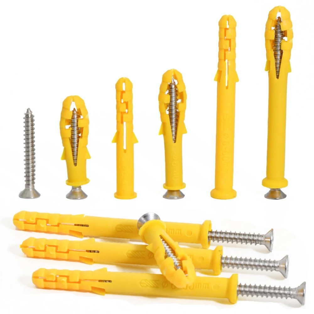 

M6x30/M8x40 Wall Screws Anchor Plugs with Self-Tapping Screws Ribbed Plastic Expansion Screw Small Yellow Fish Expansion Screws