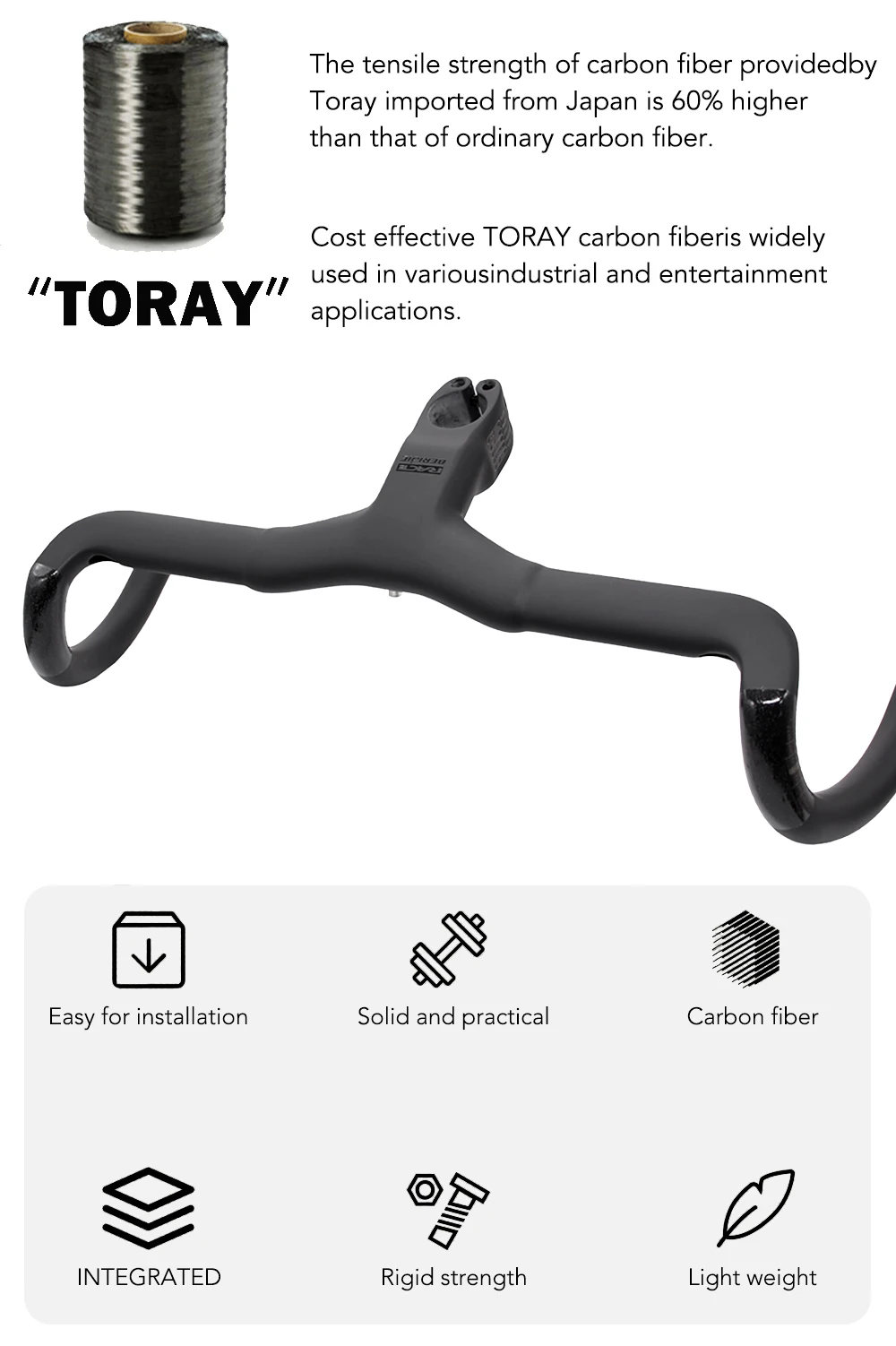 RACE Creston IC SL X Vollcarbon-Gravel-Lenker mit interner Kabelführung, T1000, integriertes Cockpit für 31,8/28,6-mm-Gabel mit Halterung, -6 ° – Detail 1
