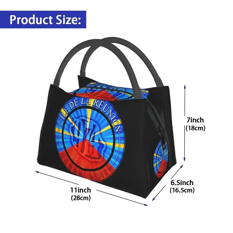 Custom 974 Reunion Island Flag Lunch Bag Men Women Thermal Cooler Insulated Lunch Boxes for Picnic Camping Work Travel