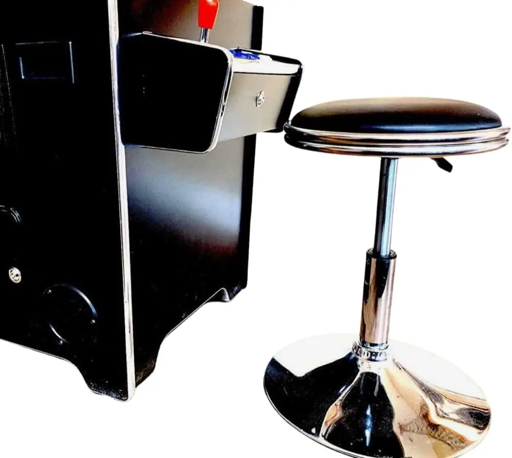 Arcade Bar Stools Set of 2, Adjustable Height, Leather Padded, Black Chrome, for Home, Garage, Man Cave