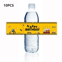 10Pcs Engineering Vehicle Water Bottle Label Sticker Gift Sticker For Engineering Theme  Birthday Party Decoration Supplies