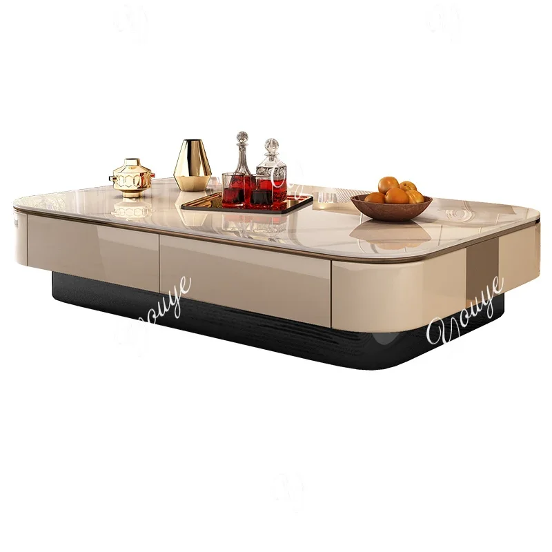 

XS Solid Wood Base Coffee Table Small Apartment Household Living Room Modern Simple Rock Slab Minimalist High-end Retractable