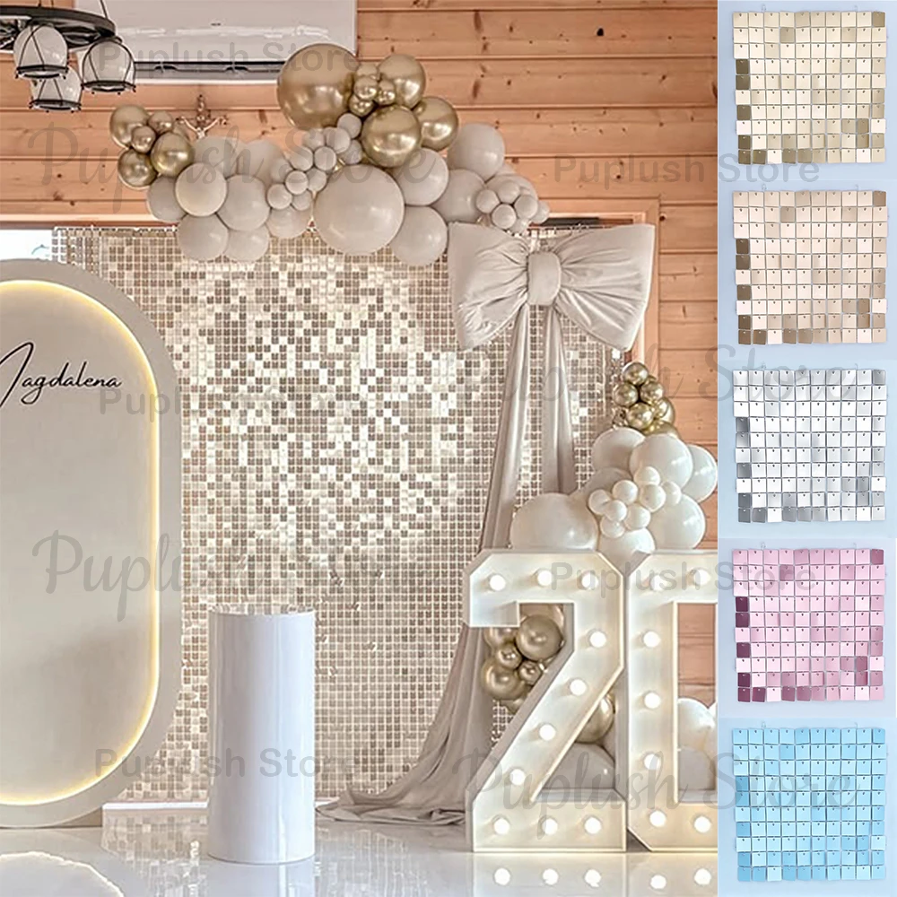 

Matte Champagne Gold Backdrop Panels 12/18/24pcs Matte Light Gold Shimmer Sequin Wall Panels for Wedding Birthday Party Decor