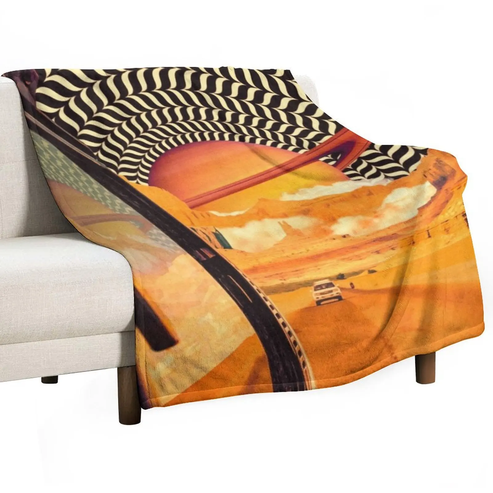 

Illusionary Road Trip 2 - OpArt Space Adventure Sci-fi Collage Art Throw Blanket warm for winter Luxury Designer Blankets