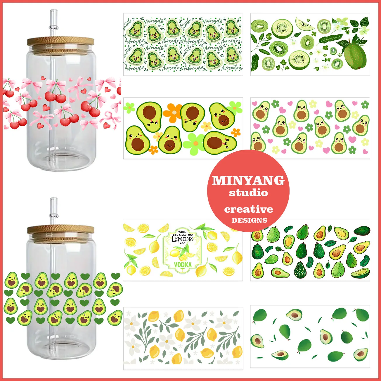 Cartoon Fruit easy to peel off waterproof DIY sticker 3D transfer UV DTF crystal sticker 16 oz suitable for Libbey  glasses