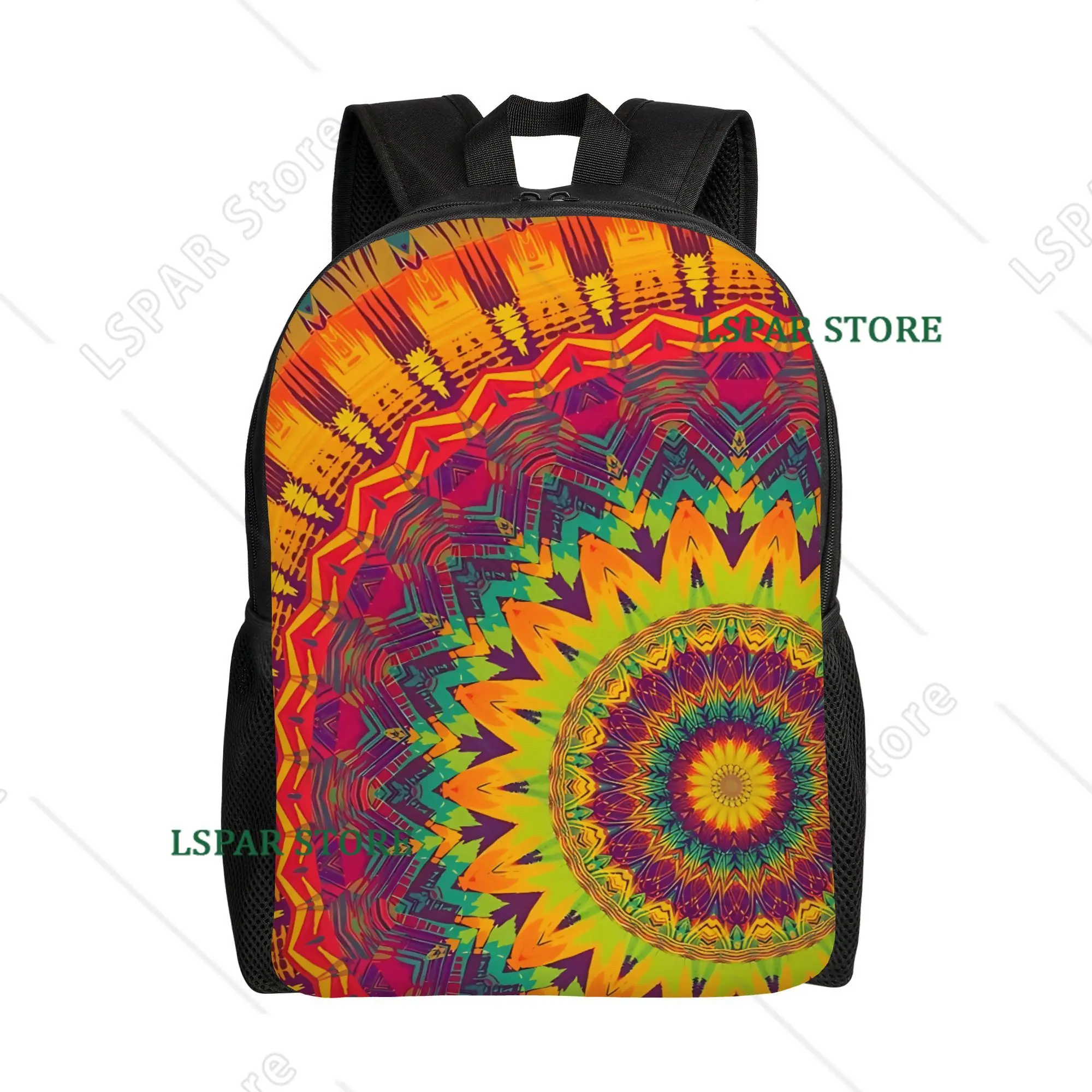 Colorful Mandala Backpacks Casual Print Student School Bag Travel Bags Laptop Daypack Adjustable Straps