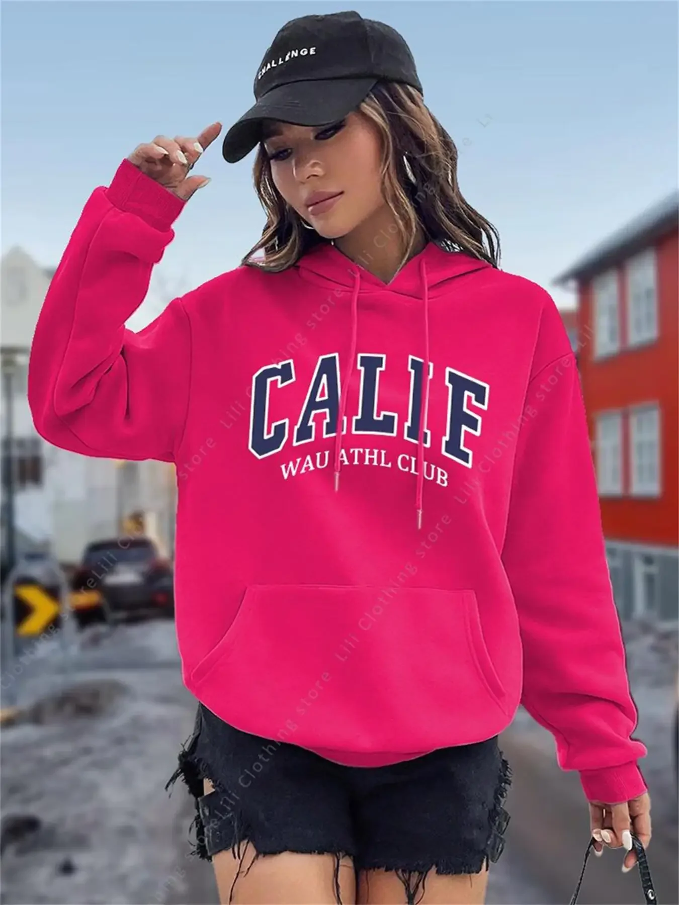 Women's Hoodies Y2K Kozy Fleece CALIF Letter Pullover Casual Top Aesthetic Fashion Clothing Trend Hoodie woman Hooded Sweatshirt
