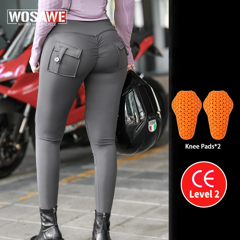 

WOSAWE Women Motorcycle Pants CE Level 2 Rider Armor Pants Yoga Pants High Waist Fitness Hip Lift Honey Peach Hip Sports Tights