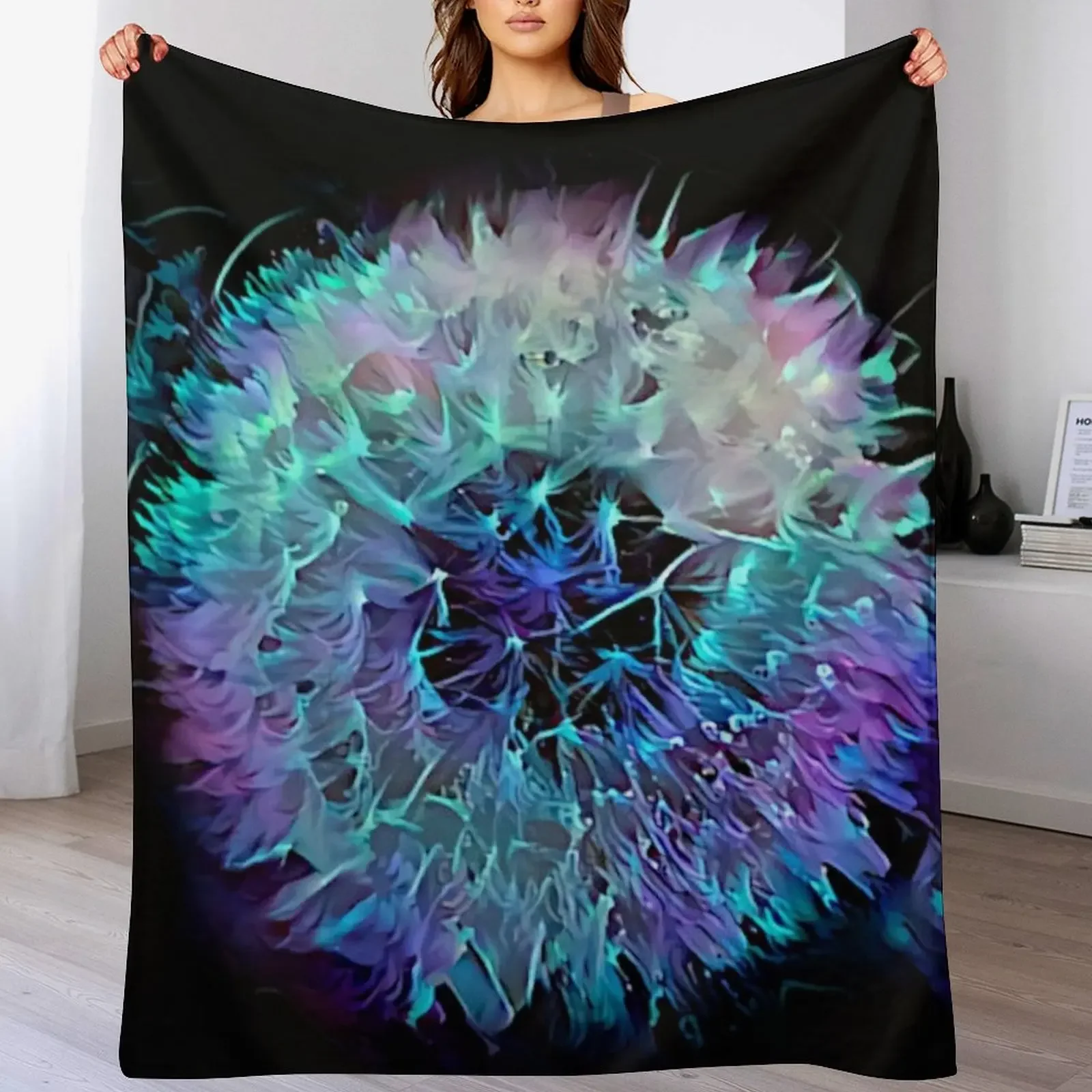 New Blacklight Abstract: Dandelion Throw Blanket Soft Big Beach Blankets