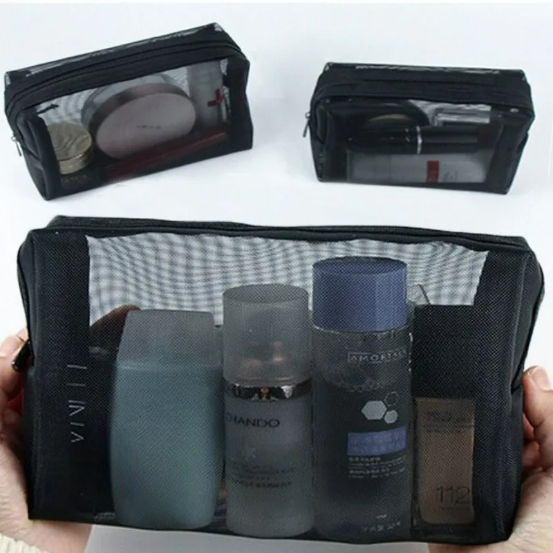 

Women Mesh Transparent Cosmetic Bag Small Large Clear Black Makeup Bag Travel Neceser Toiletry Cosmetic Organizer Bag Pouch