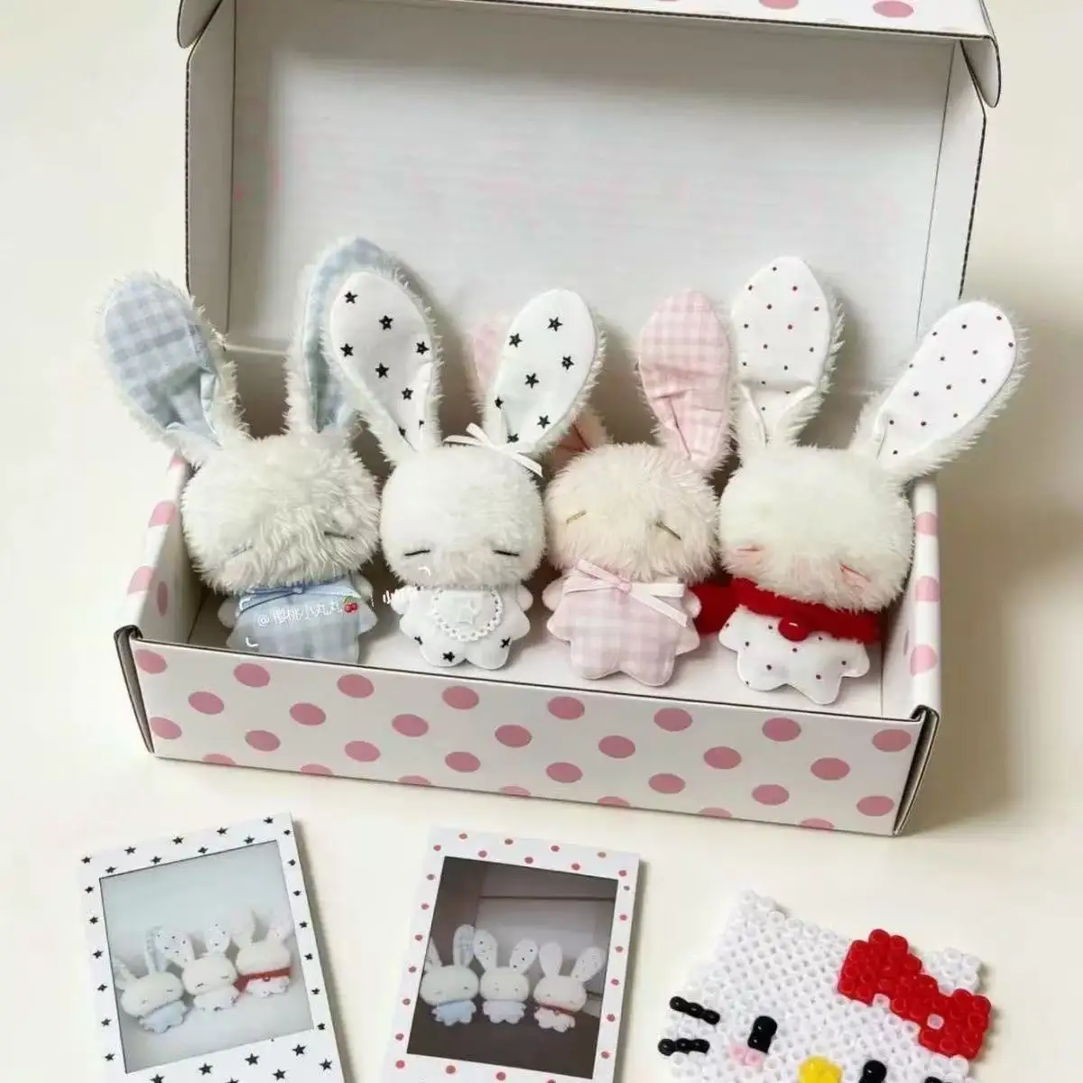 New Cartoon Soft Stuffed Bunny Keychain Bead Chain Cute Long Ear Rabbit Doll Pendant Bunny Hanging Ornament Bag Decoration Gift