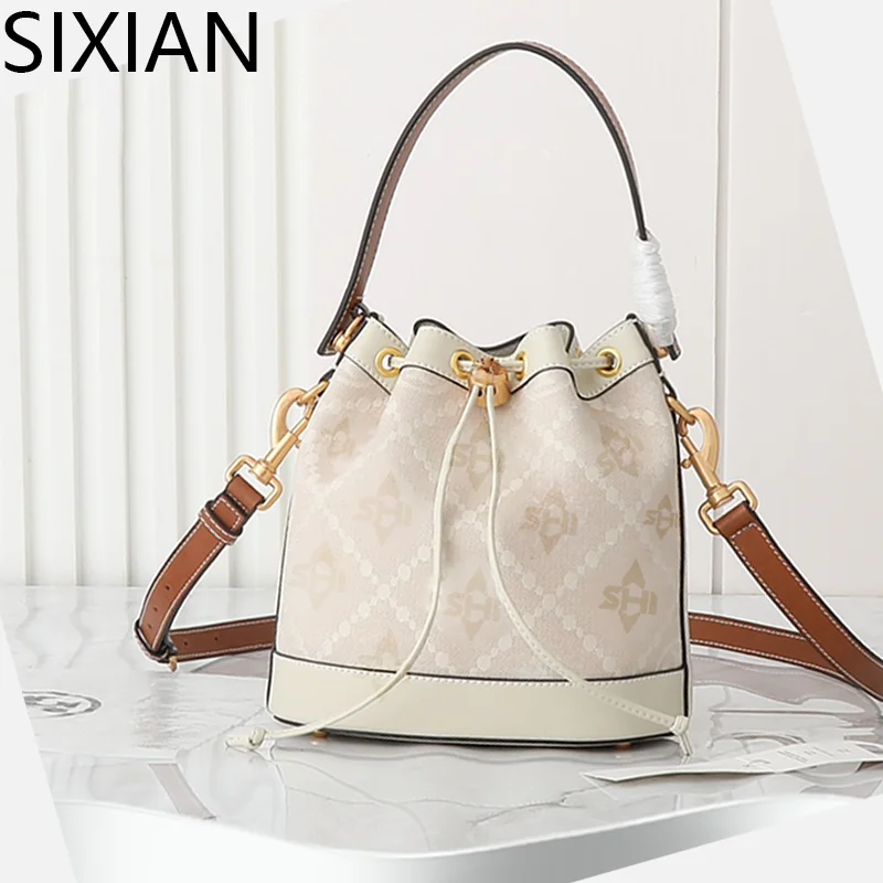 

SIXIAN Luxury Designer Bucket Bag Durable Canvas Large Capacity Convertible Handbag Crossbody Bag Unique Stylish Women's Purse