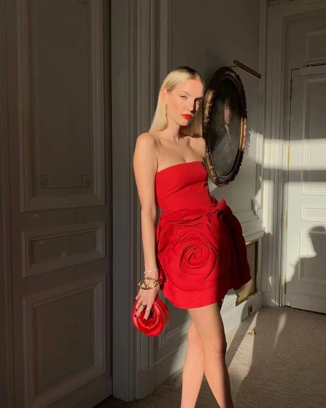 Robe de Bal Rouge pour Femme, Élégante, Sexy, Sans Bretelles, Grande Fleur 3D, Tenue de Soirée à la Mode, Été 2024