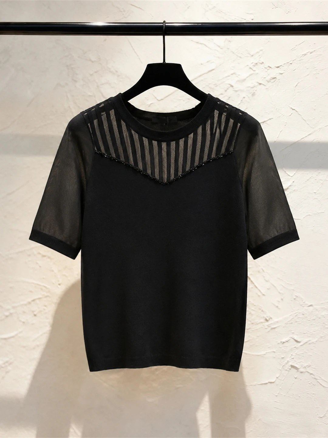 

Chic Design Sense Mesh Splice Short Sleeve T-Shirt Lazy Style Summer White Casual Top Small Shirt Korean Version Straight Cut