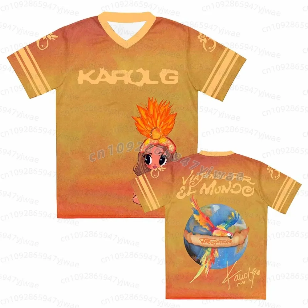 Karol G Jersey Football Tee V-Ausschnitt Kurzarm Sommer Herren T-Shirt Unisex Streetwear Kurzarm O-Ausschnitt Kinder Erwachsene T-Shirts – Detail 5