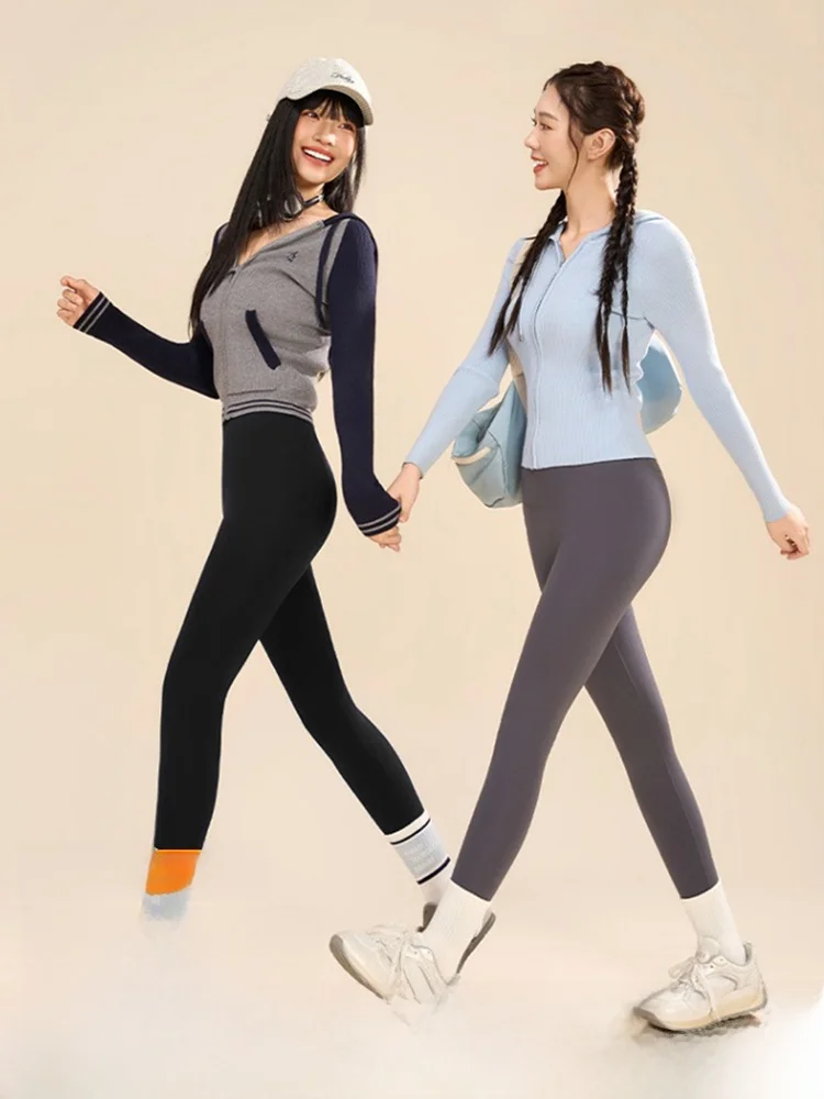 กางเกงโยคะ Thiened Fce เอวสูง ความยาวเก้าส่วน ผ้าหนังเทียม เลกกิ้งผู้หญิง เสื้อผ้าสำหรับฤดูใบไม้ร่วงและฤดูหนาว รุ่นใหม่ กระชับหน้าท้อง ยกกระชับสะโพก