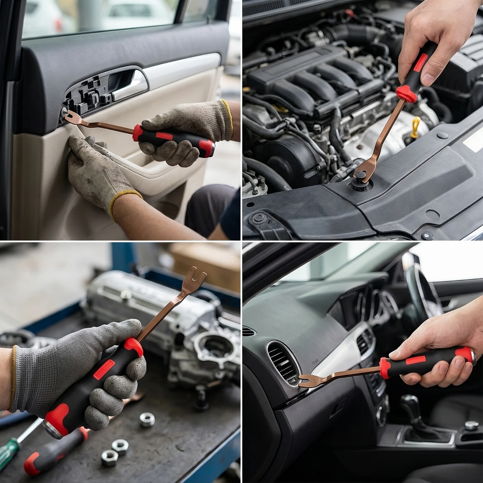 Automotive Clip Pry Tool Heavy-Duty Trim Fastener Removal Tool Pry Bar with Contoured Handle Handheld Upholstery Remover Handy