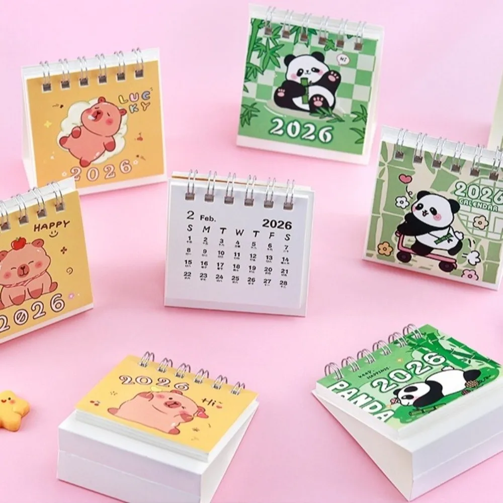 Semplice piccolo calendario da tavolo 2026 in piedi Flip Cartoon Schedule Planner Decorazione desktop Mini calendario Regali