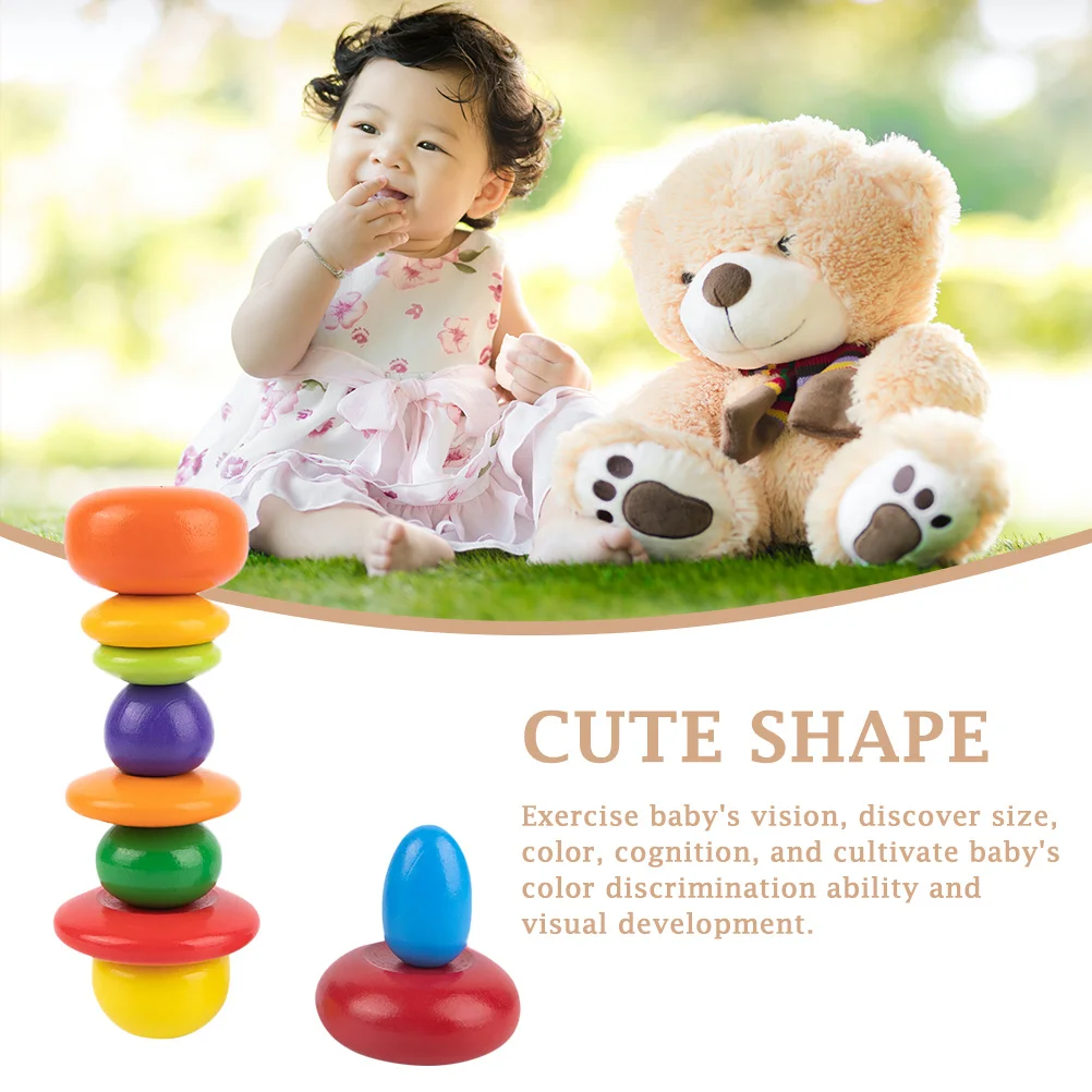 1 Set Wooden Balanced Stone Stacked Kids Educational Early Learning Colorful Blocks Hand-Eye Coordination Logic Puzzle Building