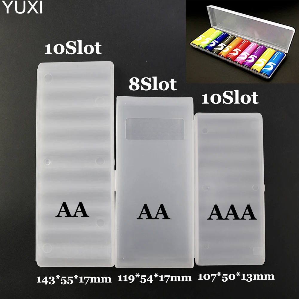 YUXI 1PCS Hard Plastic Case Container Bag Case Organizer Box Case Holder Storage Box Cover 8 10 Slot AA AAA Battery Box