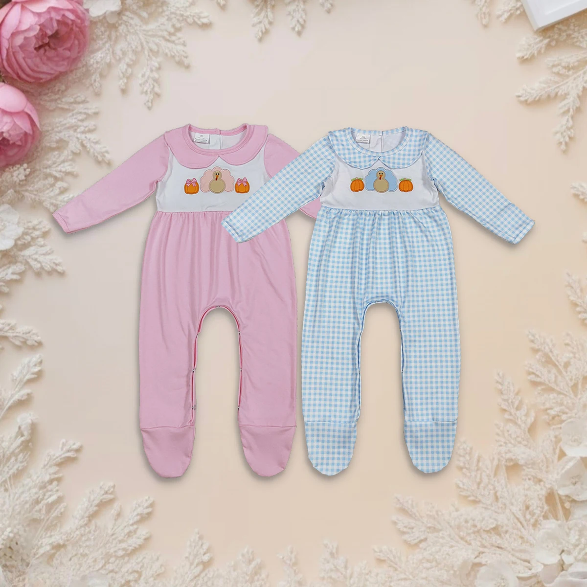 

Комбинезоны для новорожденных, милый детский клетчатый комбинезон с длинными рукавами и тыквой для мальчиков и девочек на День Благодарения