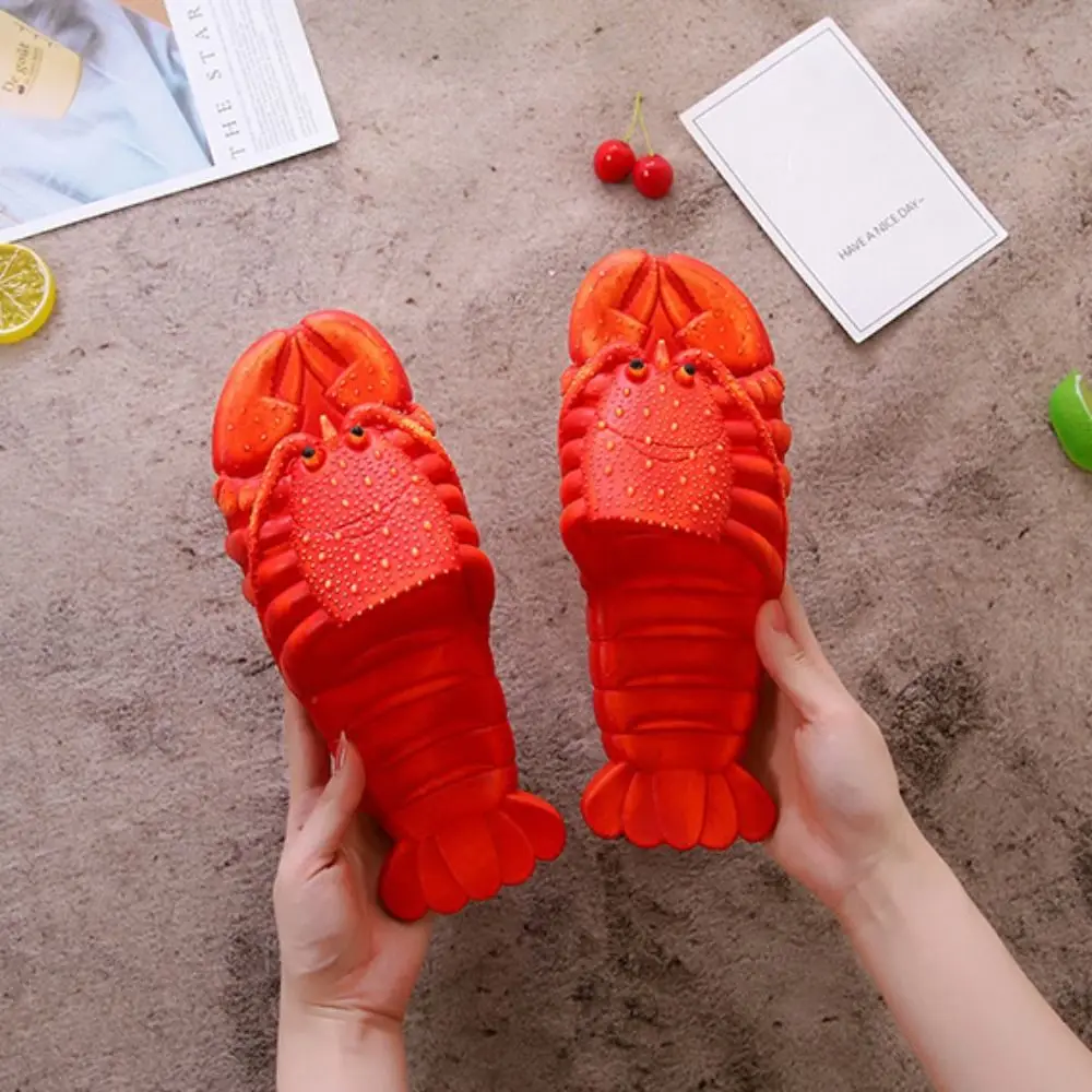 Unique Non-Slip Lobster Slippers Funny PVC Cartoon Shrimp Slippers Beach Wear Shoes Soft Sole Slippers Women Men Seaside