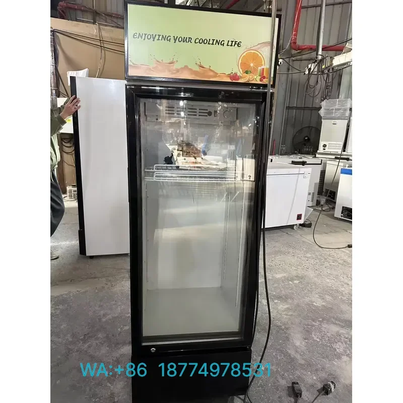 218L Single Door Solar Glass Door Upright Showcase Refrigerator Commercial Display Cooler for Store Supermarket Beverage