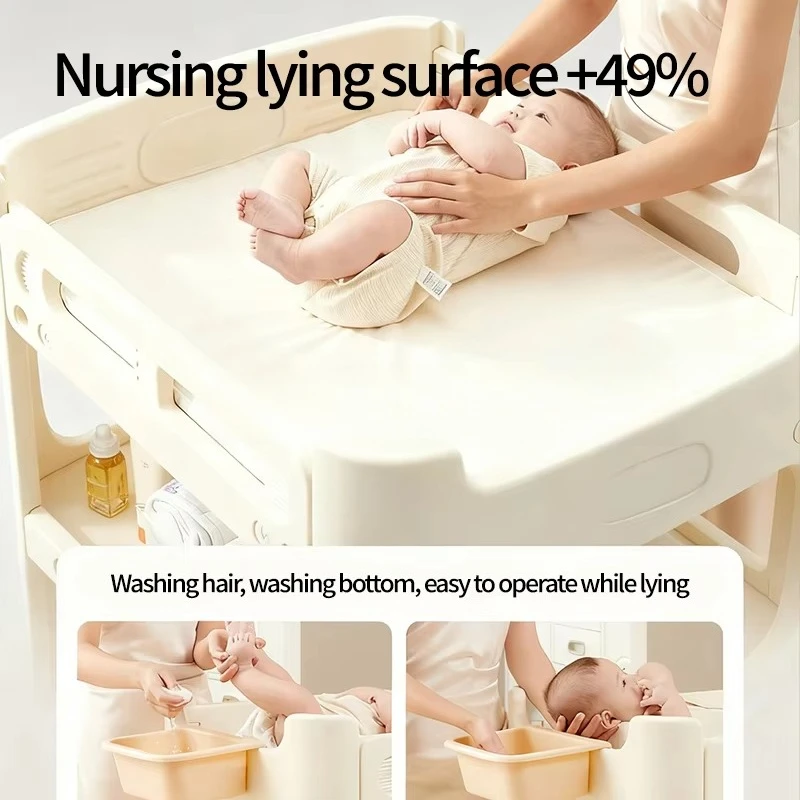 Vsh Plastic Baby Care Diaper Changing Desk Standing Baby Bath with Changing Desk and Large Organizer