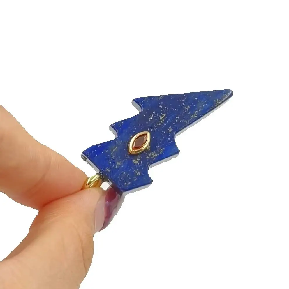 WT-P2100 New Vivid Lightning Shape Gemstone CZ Paved Labradorite Tigereye And Amethyst Pendants for Jewelry Making ACC