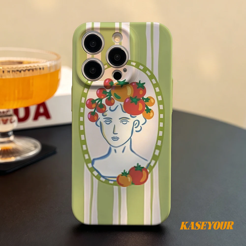 

Whimsical Tomato Wreath Film Phone Case for iPhone 17 16 15 14 13 12 11 Pro Max Full Wrap Glossy Shell Shockproof Cover
