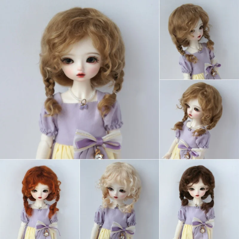 Fjusuns JD644 6-7inch 7-8inch 8-9inch Messy Baby Curly Mini Twintail Mohair BJD Wigs 1/6 1/4 1/3 YOSD MSD SD Doll Accessories