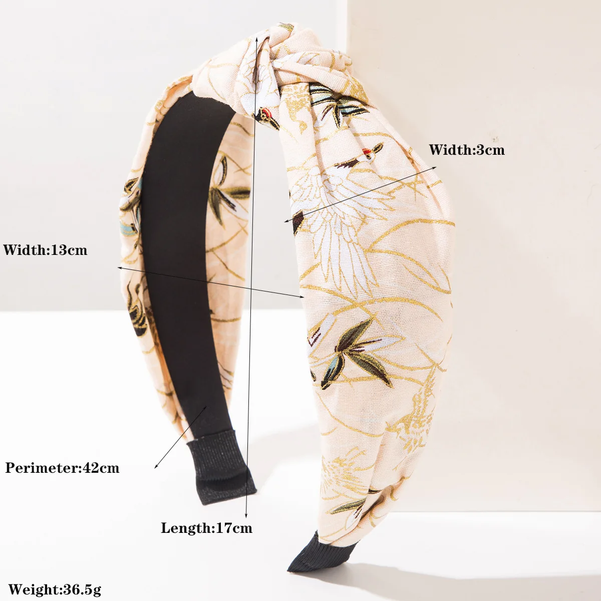 Women Crane Print Twist Knot Headband Japanese Style Floral Fabric Wide Hairband Retro Ethnic Daily Party Hair Accessories